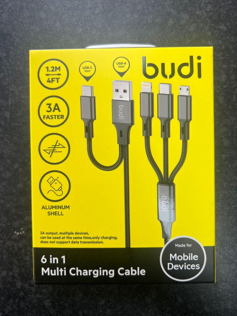 Budi 6-in-1 Multi Charging Cable – Universal & Fast Charging Solution