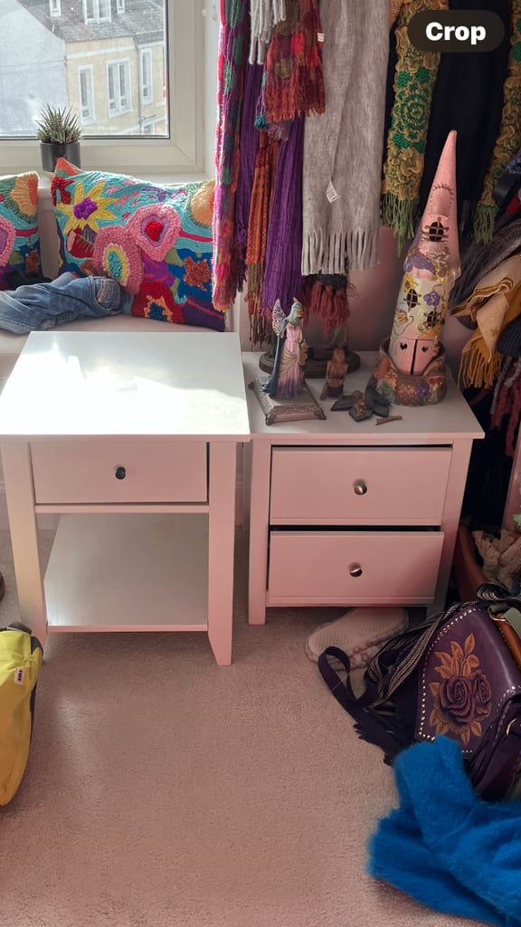 image for Pair of Solid Wood White Bedside Tables - Good Condition