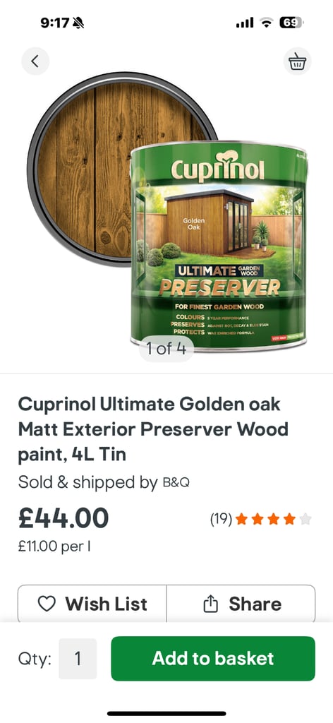 image for Two  4L Tins of CUPRINOL GOLDEN OAK