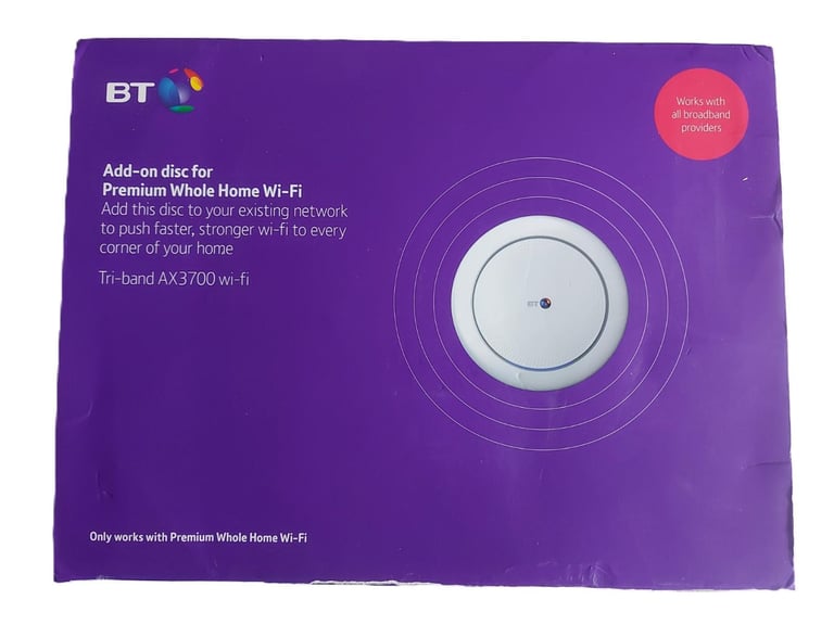 BT Premium Whole Home Add-on Disc Mesh for Seamless Wi-Fi AX3700 & Power Supply