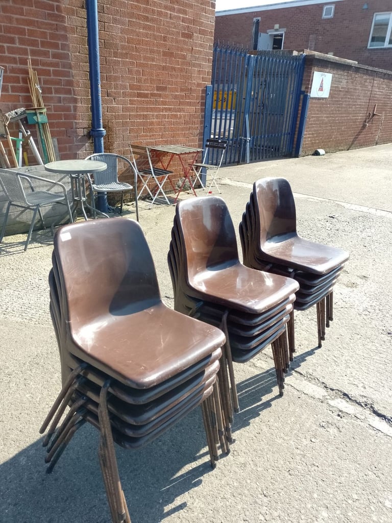 Brown stacking chairs, Ref:18321 15 available @ £10 each £10.00