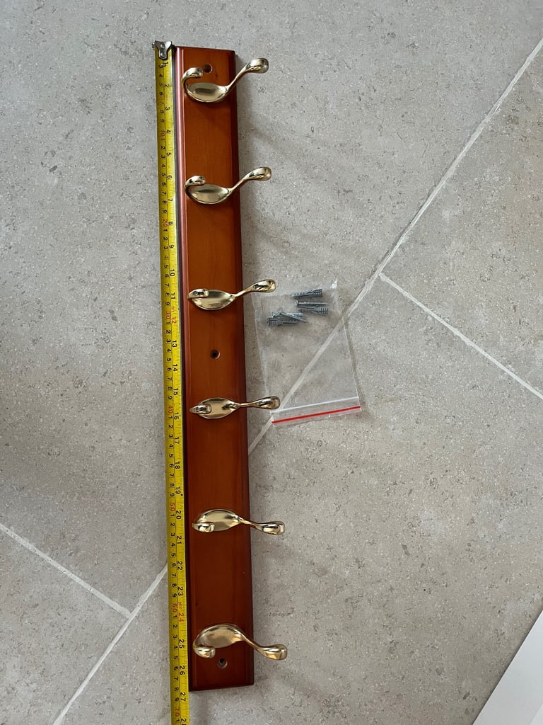 Hat and Coat Hook Rail Brass & Mahogany Effect 