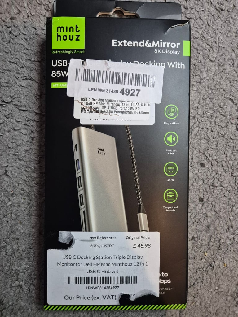 USB C Docking Station Triple Display Monitor,Minthouz 12 in 1 USB C Hub with 8K Dual DP