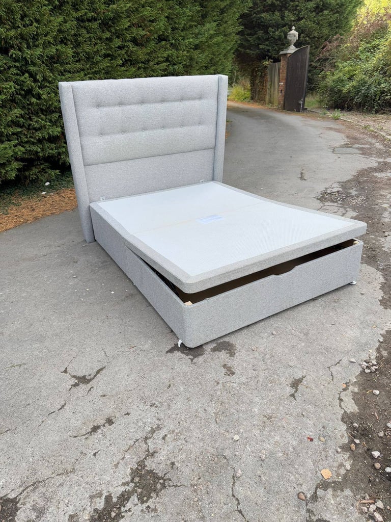 Double Ottoman Storage Bed with Winged Headboard & Mattress