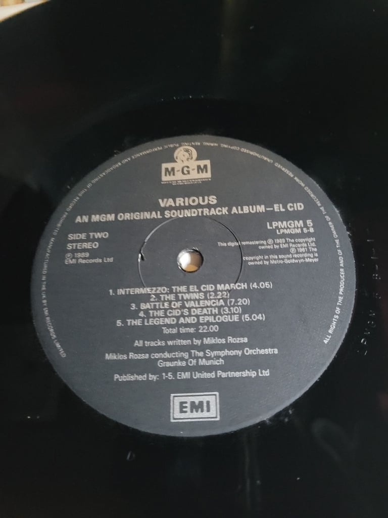 EL CID OST VINYL LP MIKLOS ROSZA CHARLTON HESTON (1989 UK PRESS) NRAR MINT (9)
