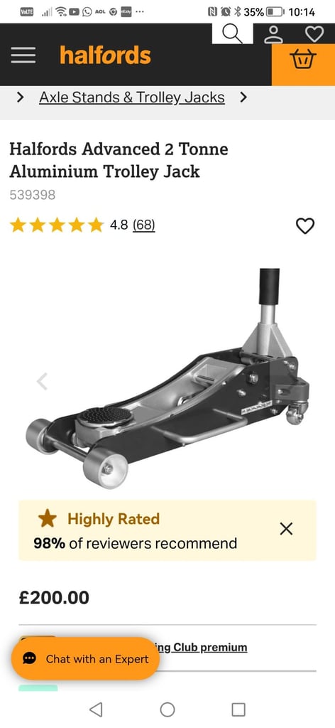 image for Halfords Aluminium 2 ton trolley jack, like new