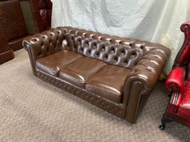 brown leather Chesterfield 3 seater sofa Delivery available