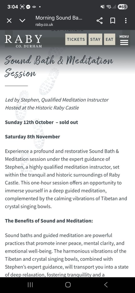 image for Raby Castle Soundbath 8 November 12.30pm 1 ticket 