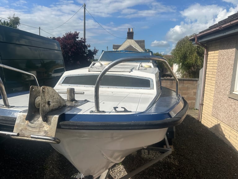 18ft Cabin cruiser fishing boat Shetland copy on trailer with Suzuki 25hp outboard