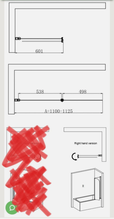 Bath shower screen - bifold, two fold, folding, 