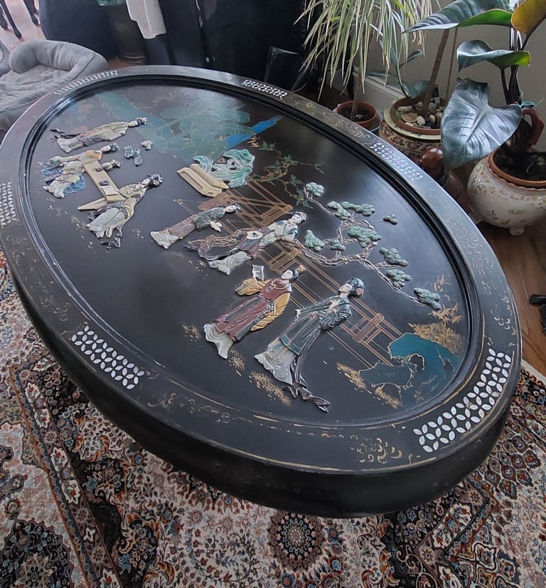image for Vintage oriental Chinese coffee table with stools 