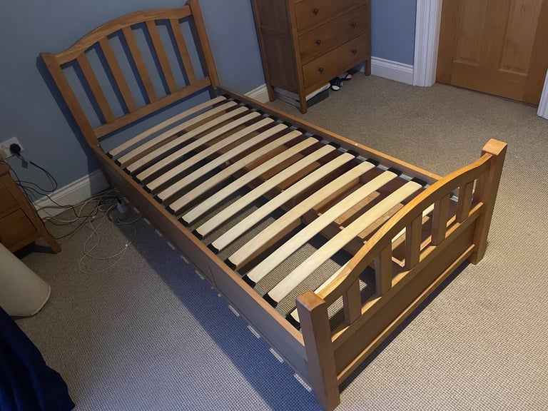 Solid Oak Single Bed Frame with 3 drawers