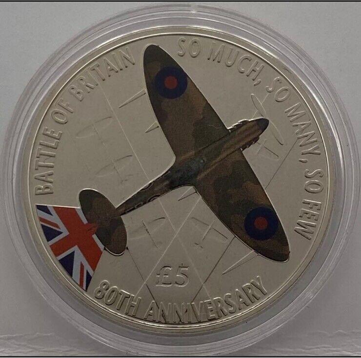 1x Battle of Britain 🇬🇧 80th Anniversary 2020 Guernsey £5 Coin Spitfire.