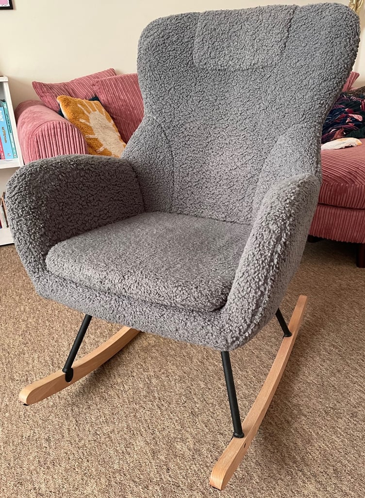 Boucle Teddy Grey high back rocking chair