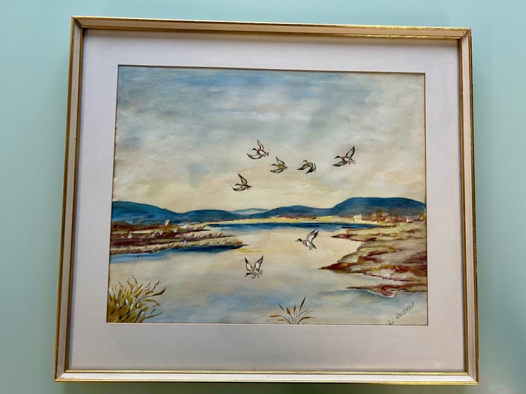 image for Original Watercolour — “Ducks in Flight Over an Estuary” by W. Steel Croft