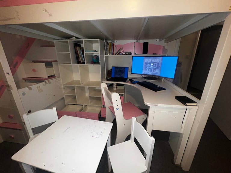 Bunk bed wardrobe desk, table and chair