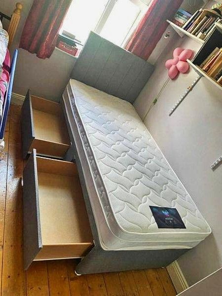 ]] Premium Fabric Bed - Single Divan Bed (3ft) With Mattress Available - Optional 2 Drawers ]]