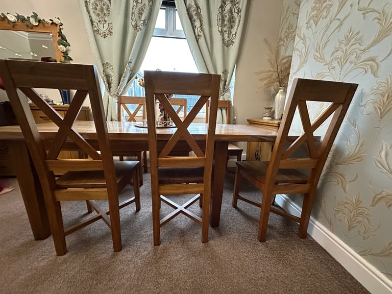 Oak dining table and chairs
