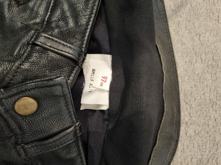 Leather biker jacket and trousers