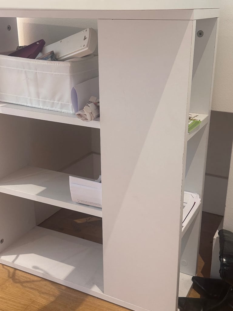 Ergonomic office desk with shelves