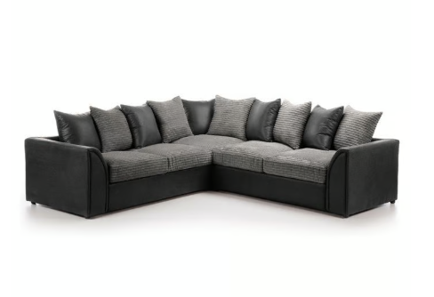 image for Luca Jumbo Cord Fabric 5 Seater Corner Sofa - Black with Grey