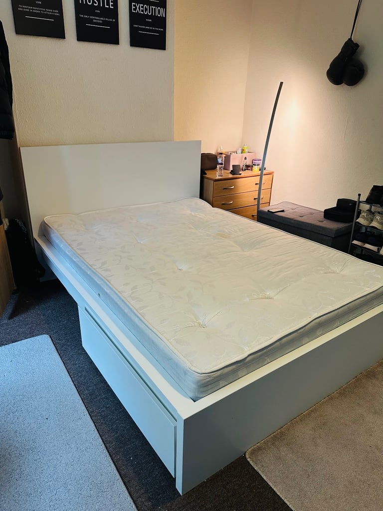 Double bed frame with 2 storage box from IKEA. 