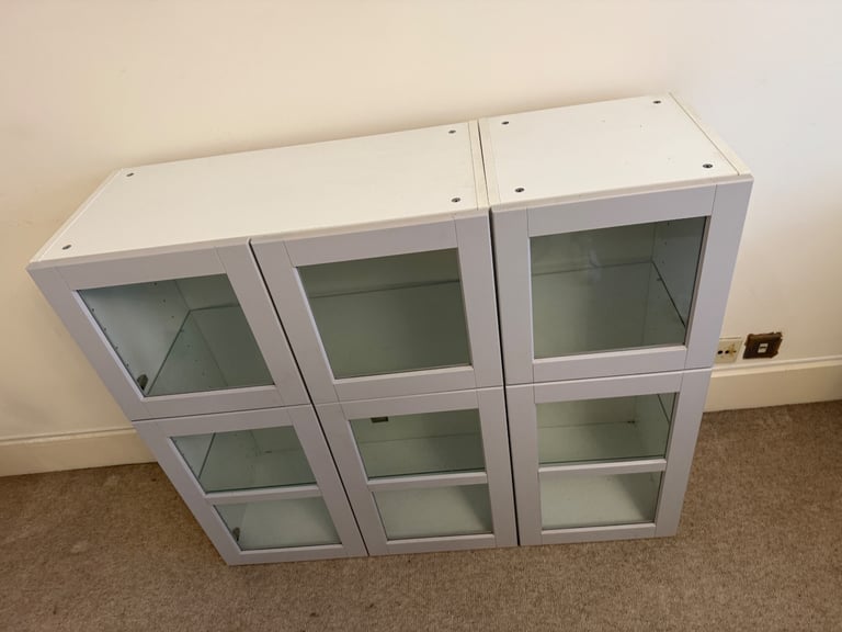 FREE DELIVERY TWO IKEA BESTA WHITE & GREY GLASS CABINETS GREAT CONDITION