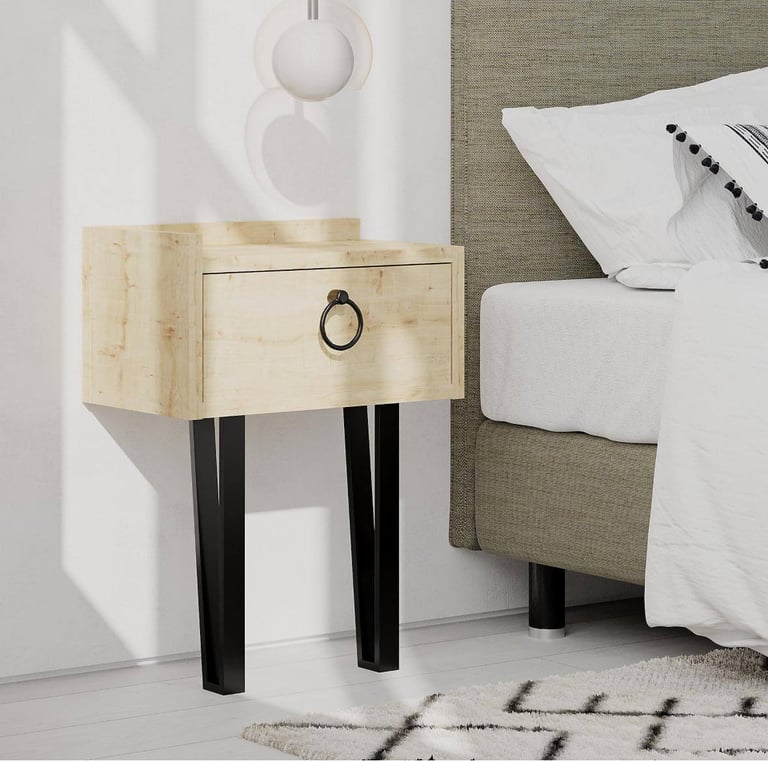 image for Matching BNIB Decortie Sponge Modern Bedside Table Oak 40cm Width Bedroom Furniture