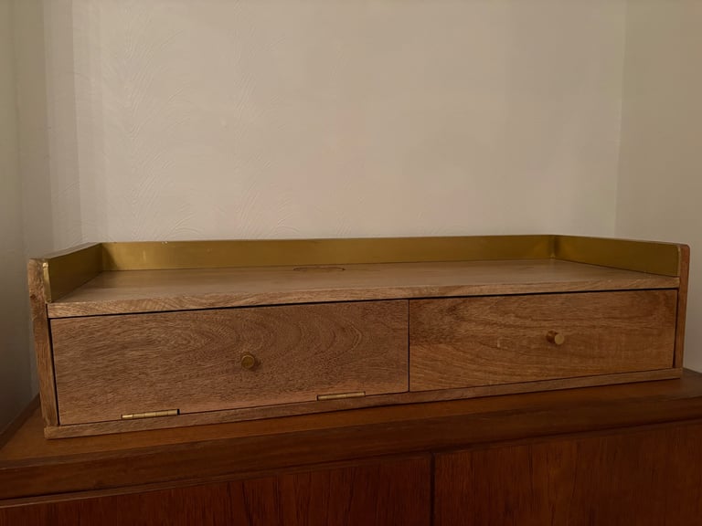 image for Swoon Mango Wood and Brass Wall Mounted Tv Stand Unit