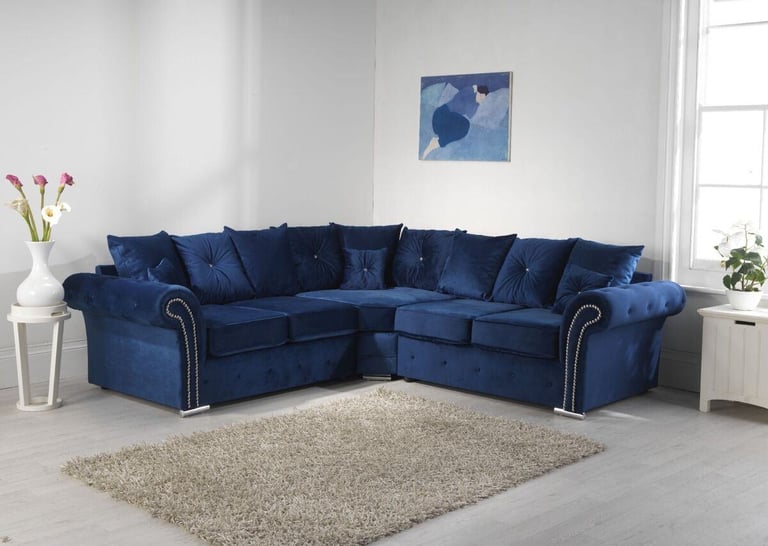 Brand New Chesterfield Merilyn Plush Velvet Fabric L Shape Corner And 3 & 2 Seater Sofa Set