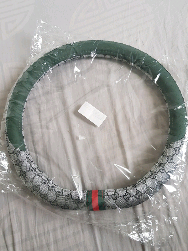 Gucci (Gray/Green) Designer Steering wheel cover Universal 