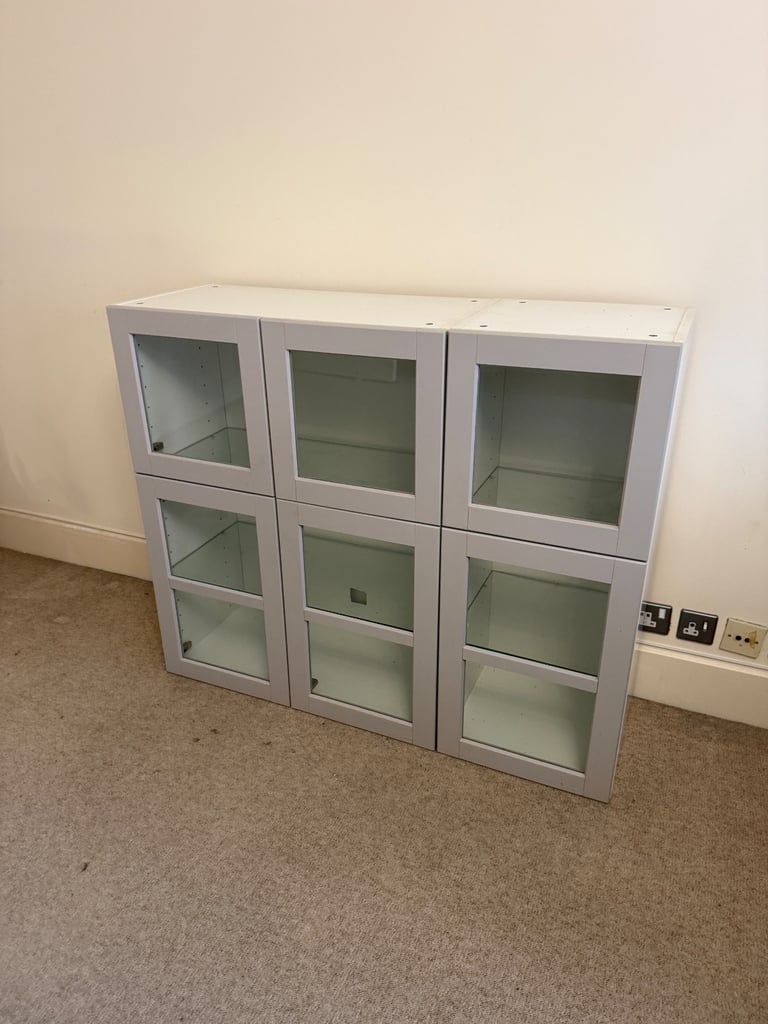 FREE DELIVERY TWO IKEA BESTA WHITE & GREY GLASS CABINETS GREAT CONDITION