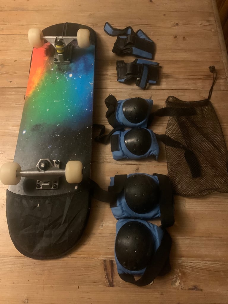 Skate board with cool space design, carry bag and protective pads