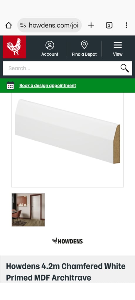 image for Howdens 4.2m Chamfered White Primed MDF Architrave