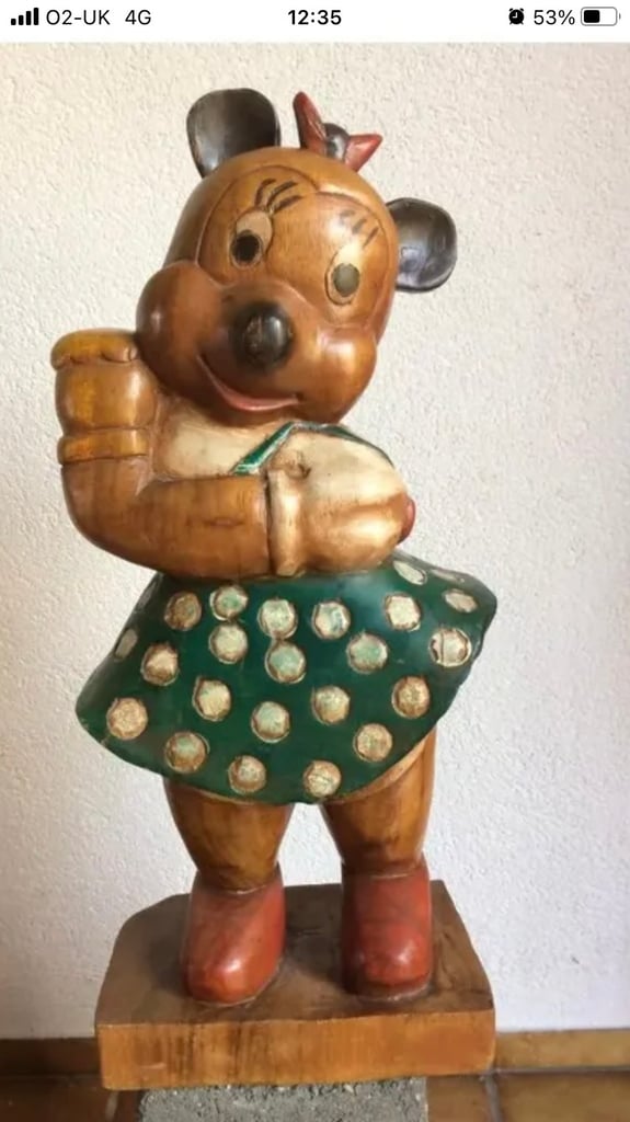Vintage Wooden Hand Carved Figure Mickey