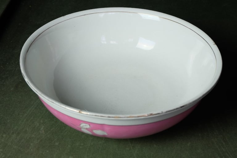 Large antique pink and white washstand bowl