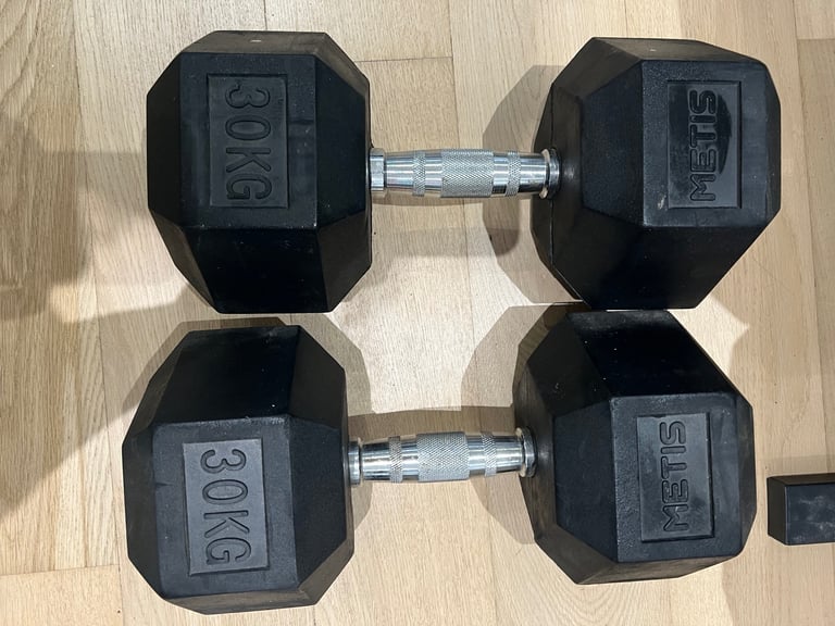 image for 30kg Rubber Hex Dumbbells 
