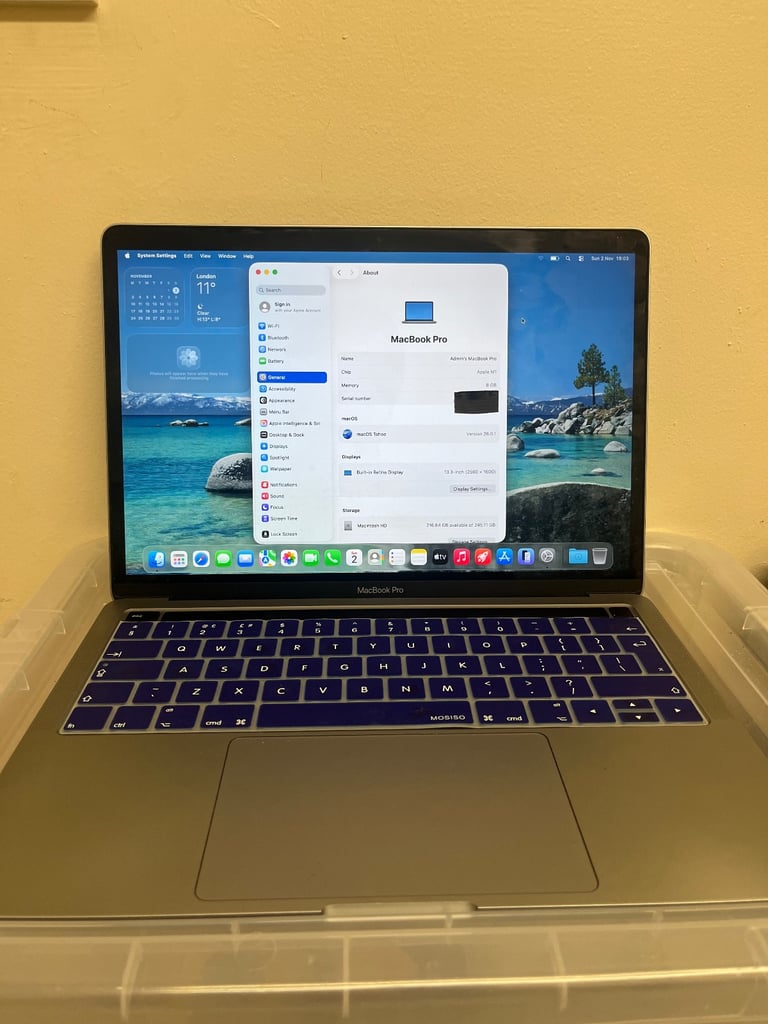 image for MacBook Pro M1 2020 8GB with OS Tahoe, soft case, charger and keyboard protector