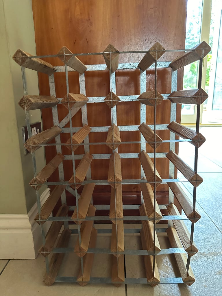 24 Bottle Pine Wood & Stainless Steel Wine Rack