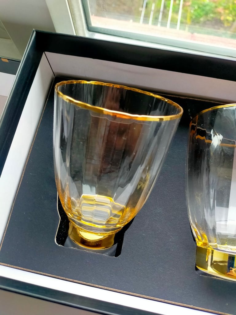 Set of 2 Tumblers. John Lewis. Gilded base and rim.