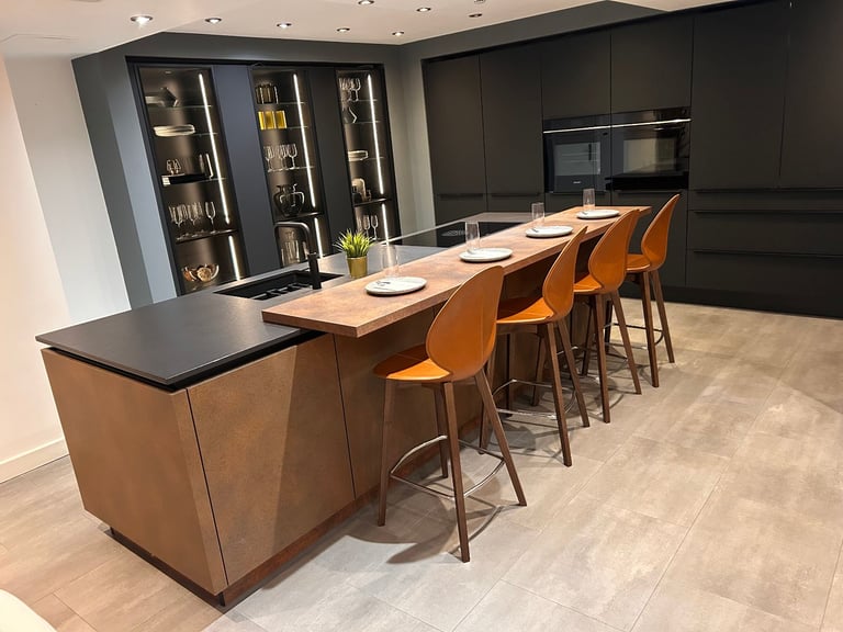60% OFF- Plus Black/Ferro Ex-display Kitchen for sale + Appliances & Dekton Worktop