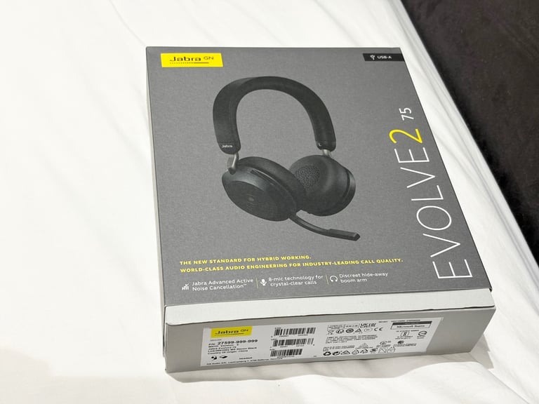 CAN DELIVER,BRAND NEW Jabra Bluetooth Headset Evolve2 75 Made for iPhone Alexa ready 7 available