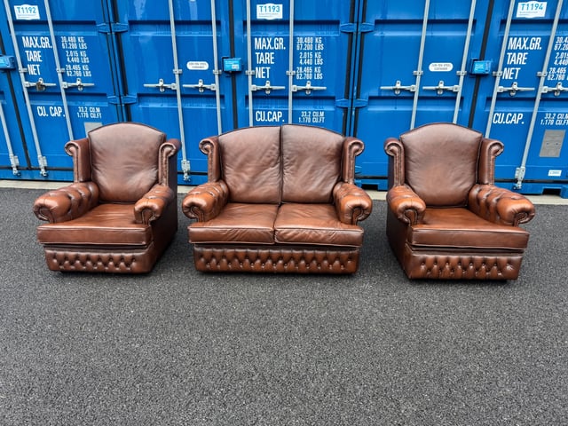 Vintage Brown Real leather Chesterfield Suite Possible Delivery