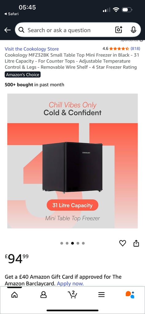 Brand New Unopened Table Top Freezer RRP £95 by Cookology 