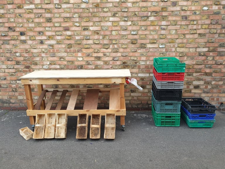 Shop Market Wooden Workbench Fruit Vegetables Trolley Display Unit Counter Top bar CARBOOT STAND