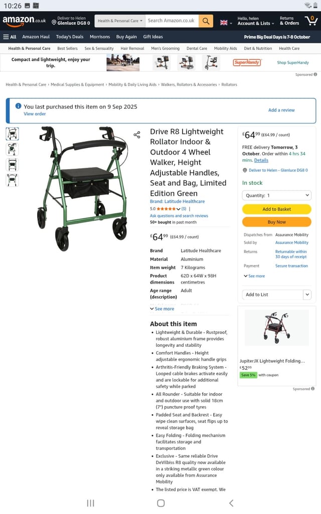 4 Wheeled mobility scooter with seat 