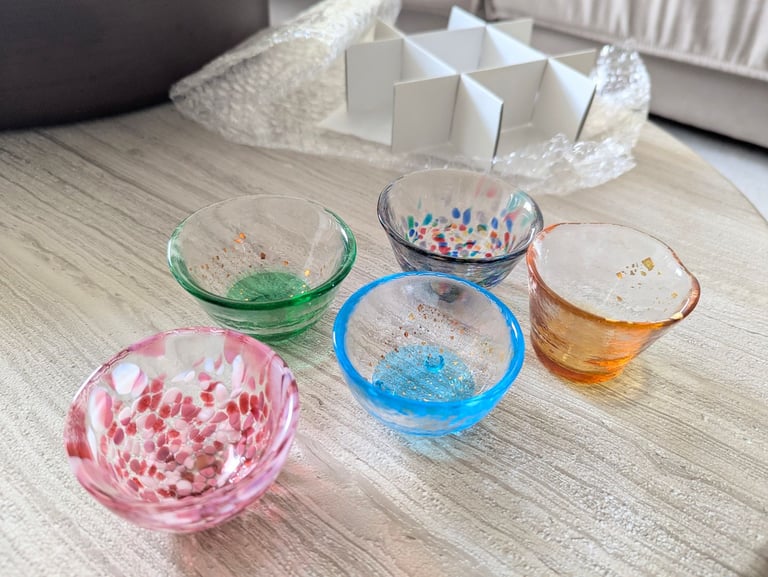 image for Set of 5 Tsugaru Vidro Japanese Sake Wine Shot Glasses Cups