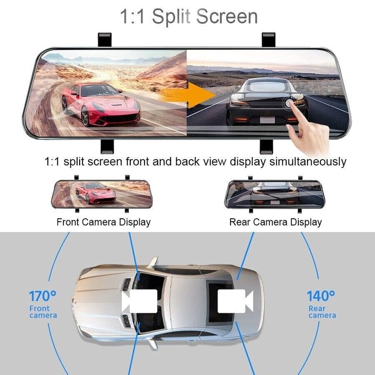 10 Inches Car Dash Cam HD 1080P Dual Lens Touch Screen Front Rear