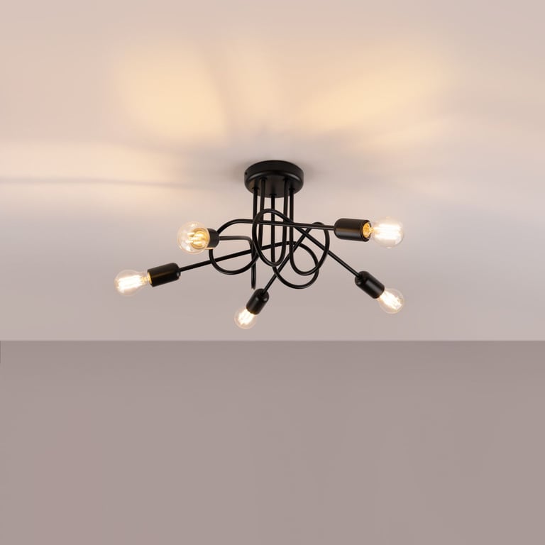 BLACK LIGHT FITTING CHANDELIER 5 BULBS 