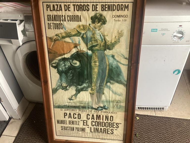 image for Vintage large bullfighting framed poster